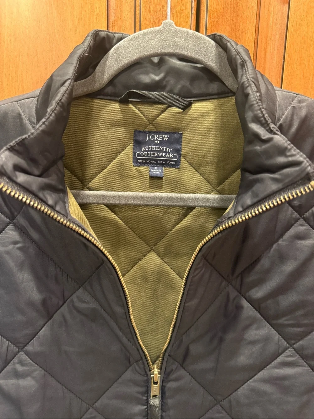 NWOT J. Crew Quilted Black & Olive Reversible Vest